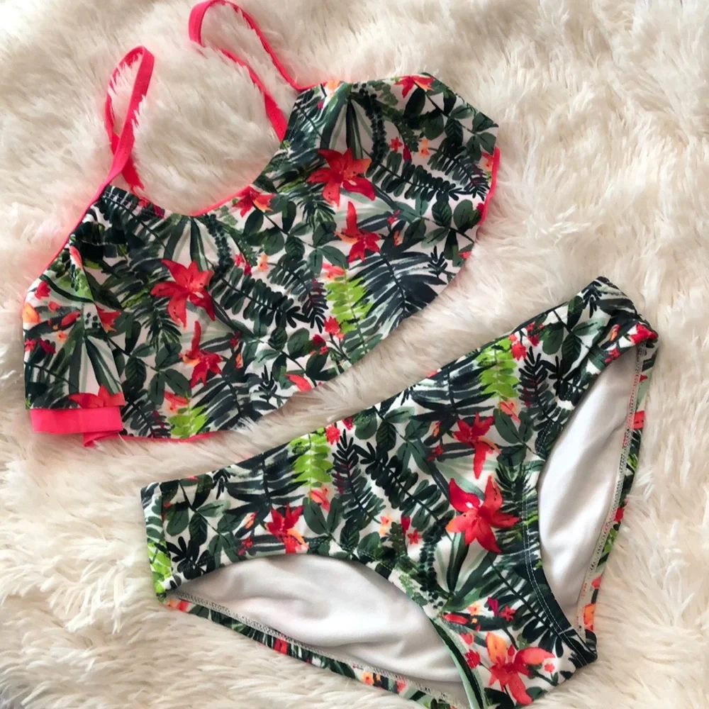Old Navy Girls Tropical Ruffle Bikini Large 10-12